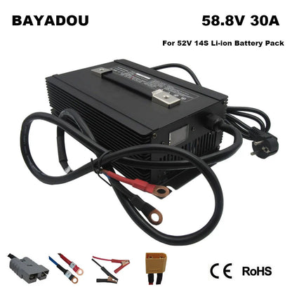 BAYADOU 2000W 58.8V 30A Lithium Fast Charger For 51.8V 52V 14S Li ion RV Forklift Energy Storage Battery Chargers