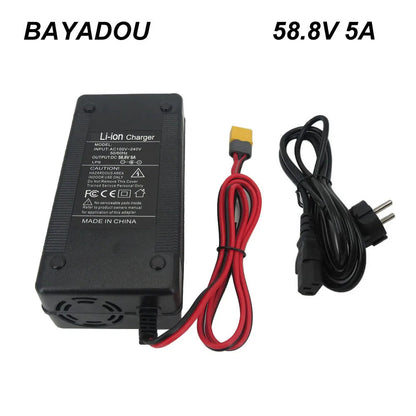 BAYADOU 58.8V 5A Li-ion Fast Charger 14S 52V 51.8V Lithium Electric Bike Scooter 20AH 30AH 40AH Battery Charger XT60 Connector With Fan