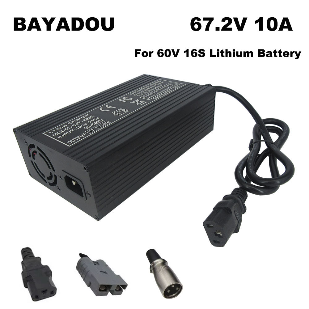 BAYADOU 60V 10A Li-ion 16S Tricycle Battery Fast Charger 67.2V 10A Lithium RV Golf Cart Energy Storage Charger SB50 IEC C13 Connector 220V Input