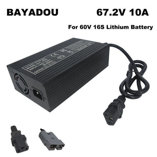 BAYADOU 60V 10A Li-ion 16S Tricycle Ebike Battery Fast Charger 67.2V 10A Lithium RV Golf Cart Energy Storage Charger SB50 IEC C13 Connector 220V Input
