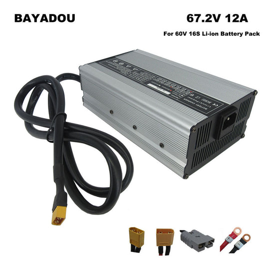 67.2V 12A Lithium Charger 16S 60V Li-ion Motorcycle Fast charger for 100AH Sweeper Car UPS System Forklift Golf Cart RV Battery Pack 900W