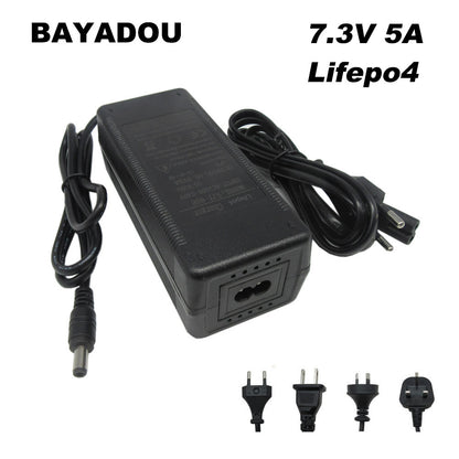 7.3V 5A LiFePO4 Fast Charger for 2S 6.4V 20Ah 30Ah Lithium Iron Phosphate Solar Streetlight Toy Car Battery Charger Alligator Clip DC Connector