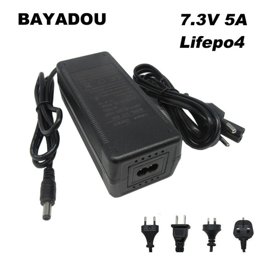 7.3V 5A LiFePO4 Fast Charger for 2S 6.4V 20Ah 30Ah Lithium Iron Phosphate Solar Streetlight Toy Car Battery Charger Alligator Clip DC Connector