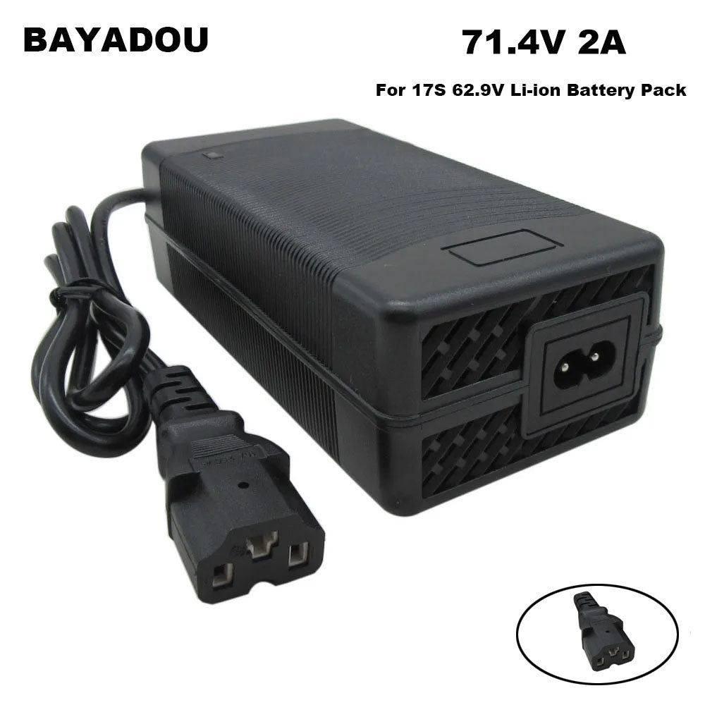 BAYADOU 71.4V 2A Battery Charger Universal Smart Charger for 61.2V 62.9V 10AH 12AH 15AH E-Bike Electric Scooter 17S Lithium Battery