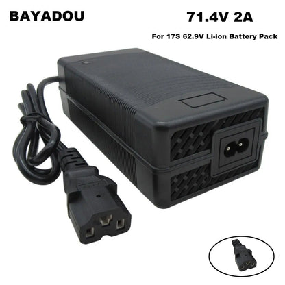 BAYADOU 71.4V 2A Battery Charger Universal Smart Charger for 61.2V 62.9V 10AH 12AH 15AH E-Bike Electric Scooter 17S Lithium Battery
