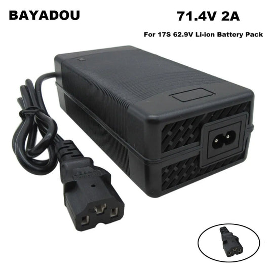 BAYADOU 71.4V 2A Battery Charger Universal Smart Charger for 61.2V 62.9V 10AH 12AH 15AH E-Bike Electric Scooter 17S Lithium Battery