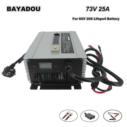 73V 25A LiFePO4 Battery Fast Charger 20S 60V 64V LFP Iron Phosphate Golf Cart Forklift RV Energy Storage Charger 2000W Powerful 110V / 220V AC Input