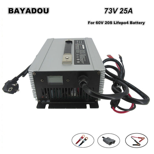 73V 25A LiFePO4 Battery Fast Charger 20S 60V 64V LFP Iron Phosphate Golf Cart Forklift RV Energy Storage Charger 2000W Powerful 110V / 220V AC Input
