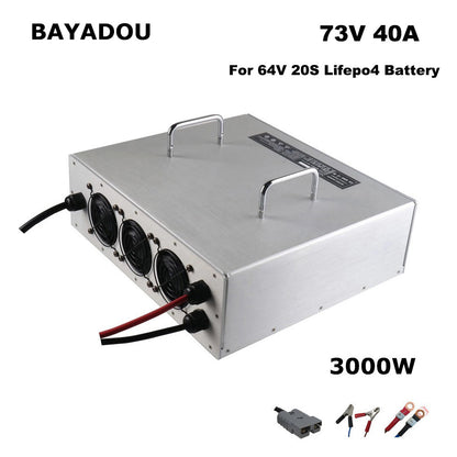 BAYADOU 60V 40A LiFePO4 Battery Fast Charger 24S 73V 40A Lithium Iron Phosphate Golf Cart Forklift RV Energy Storage Base Station Solar System Charger 3000W Powerful