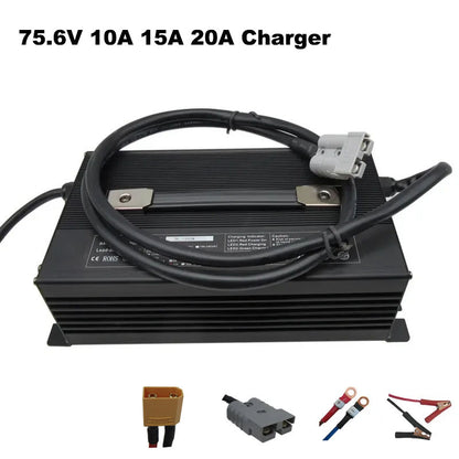 2000W 75.6V 20A Li-ion Charger For 64.8V 66.6V 18S 15A 10A Lithium Battery Forklift Clearner RV Boat Energy Storage Fast Chargers