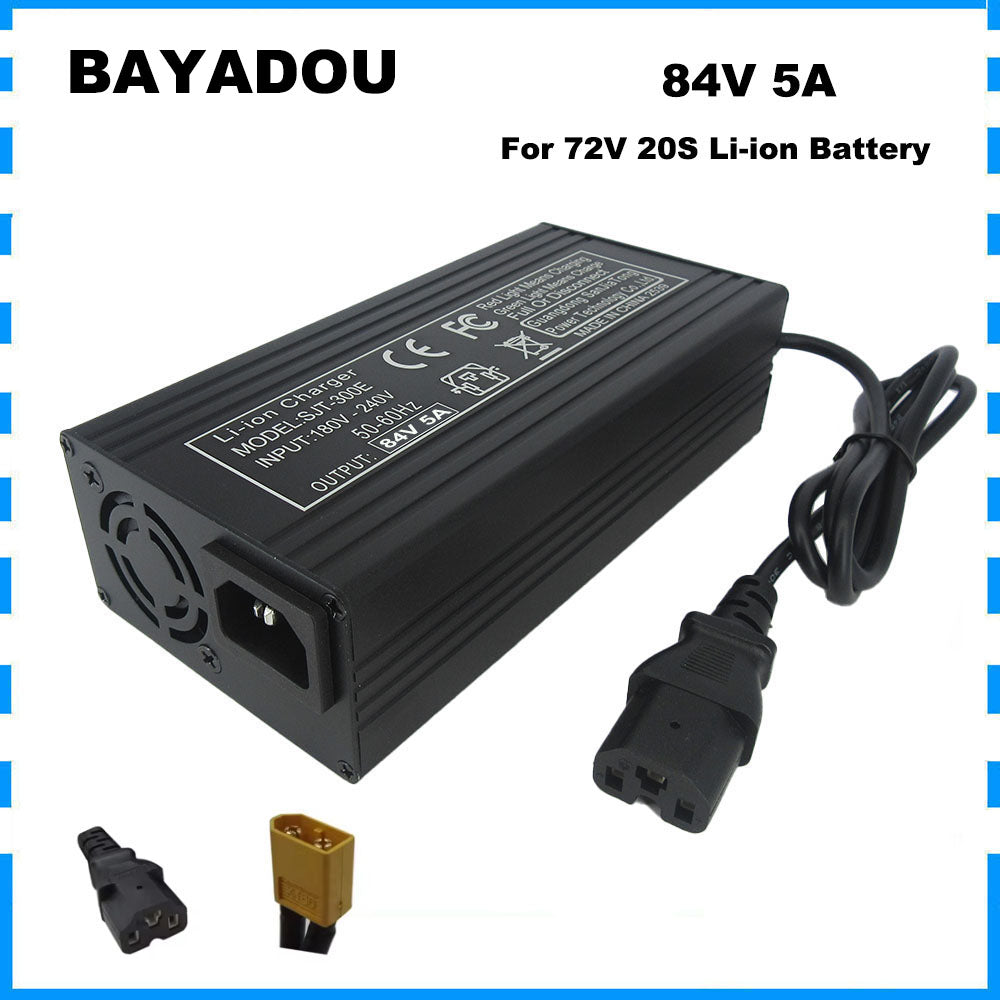 BAYADOU 84V 5A Li-ion 20S Ebike Scooter Battery Fast Charger 72V 5A Lithium RV Golf Cart Forklift Charger XT60 3PIN 180-240V AC Input
