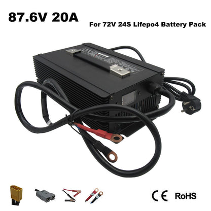 BAYADOU 87.6V 20A LiFePO4 Battery Fast Charger 24S 72V LFP Iron Phosphate Golf Cart Forklift RV Energy Storage Charger Copper Nose 2000W Powerful