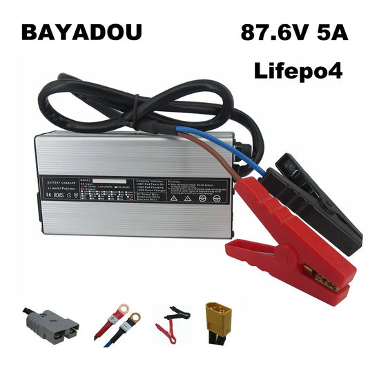 BAYADOU 500W 72V LiFePO4 Electric Bike Bicycle Fast Charger 87.6V 5A 72 Volt 24S Iron Phosphate LFP Forklift Touring Car RV Motorcycle Battery Charger