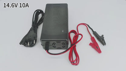 14.6V 12V 10A Lifepo4 Lithium Iron Phosphate Battery Charger For 12.8V 4S Solar Energy Storage Fast Charger Alligator Clip XT60 Connector with Fan